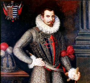 Cross of the Order of Santiago and portrait of Pedro de Alvarado.png