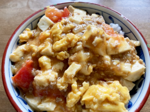Japanese Mabo Don -（Arranged Home Cooking）Tomato and Egg Mabo Dofu with Rice Bowl.png